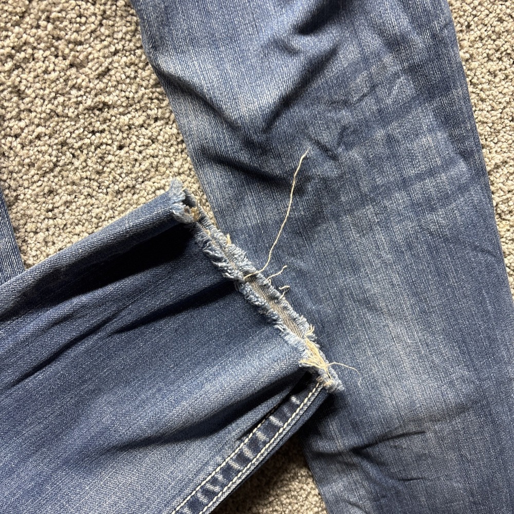 Rock Revival Jen Straight Leg Jeans Rhinestone‎ Distressed Frayed Size 28(30x28) - Picture 3 of 16